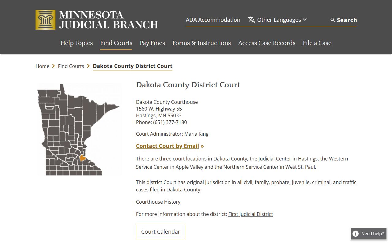 Dakota County People Search - District Court page showing locations and contact info