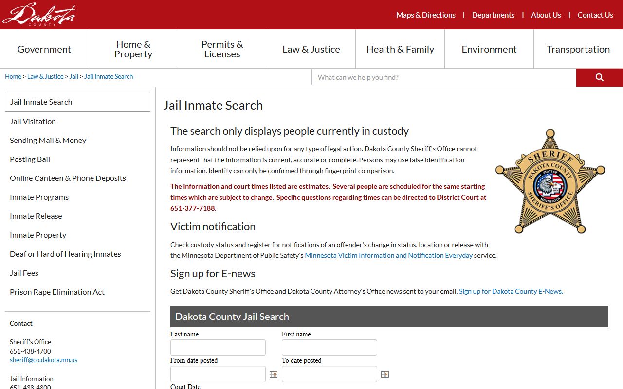 Dakota County People Search - Jail inmate search tool