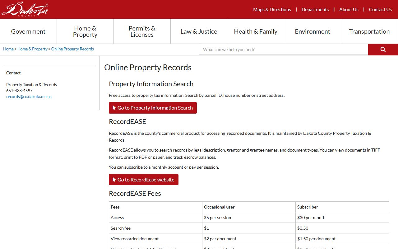 Dakota County People Search - Property records search page